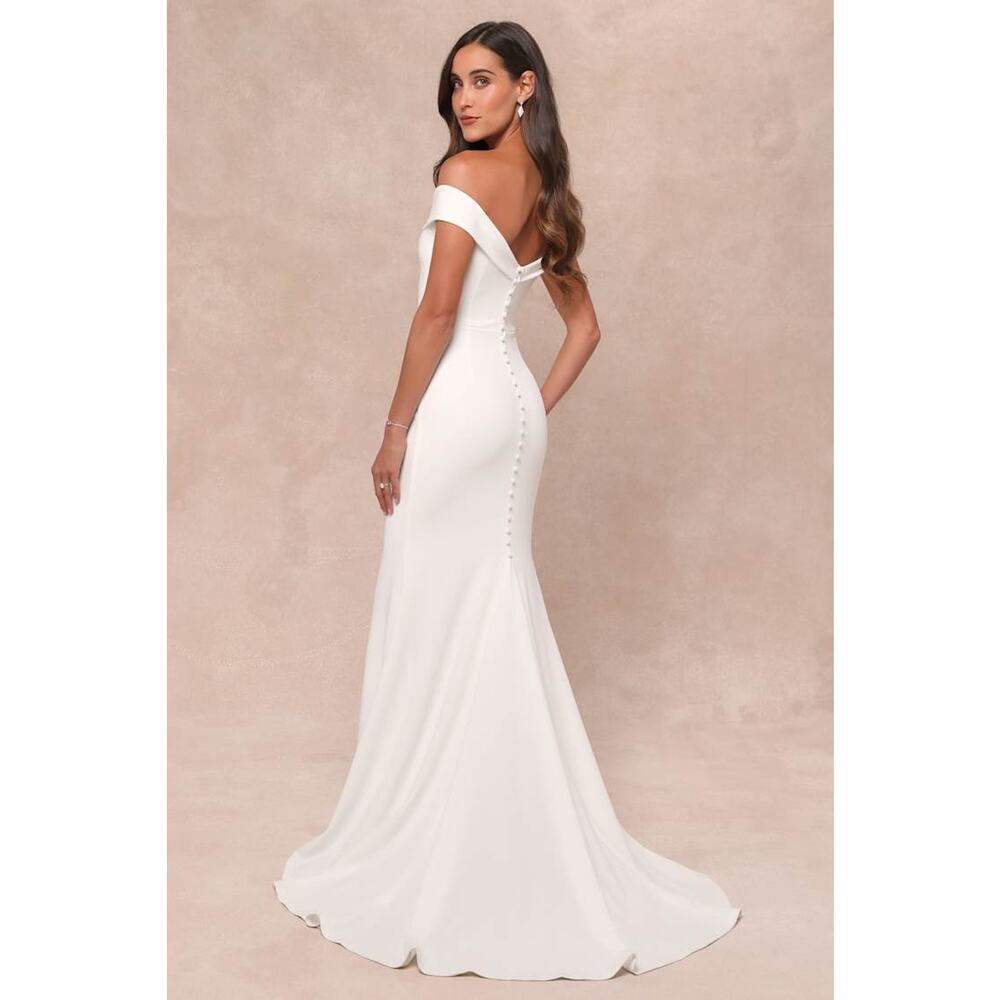 NWT Lulus Arienne White Off-the-Shoulder Mermaid Maxi Dress Wedding Bridal Sz S